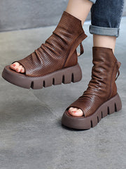 Urban Black Brown Zipper Hollow Platform Shoes