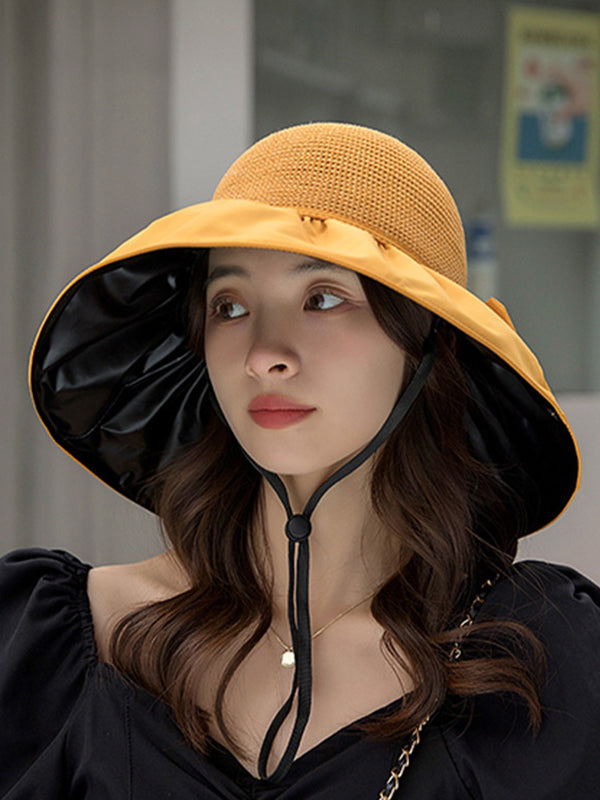 Bow-Embellished Split-Joint Sun protection Sun Hat Fisherman Hat