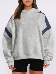 Contrast Color Pockets Split-Joint Hooded Long Sleeves Hoodies Tops