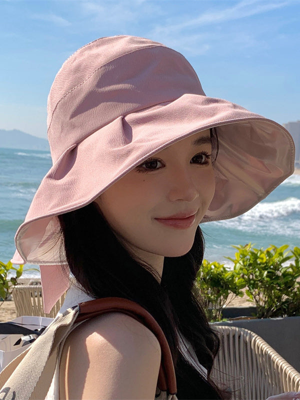 Bowknot Pleated Split-Joint Sun Hat Fisherman Hat