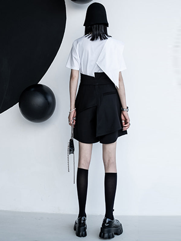 Urban Asymmetric Split-Front Solid Color Short Sleeves T-Shirt Top