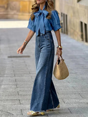 Gradient Split-Joint High Waisted Straight Leg Jean Pants Bottoms