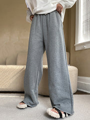 Simple Wide Leg Loose Velvet Keep Warm Solid Color Casual Pants Bottoms