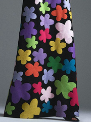 Asymmetric Floral Long Sleeves Round-Neck Maxi Dresses