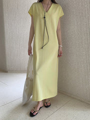 Solid Color Batwing Sleeves Loose V-neck Midi Dresses