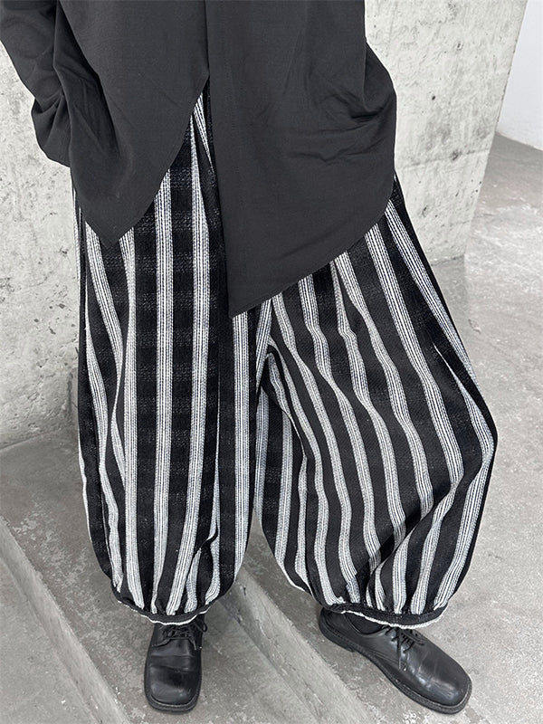 Contrast Color Elasticity Striped Loose Ninth Pants Knickerbockers