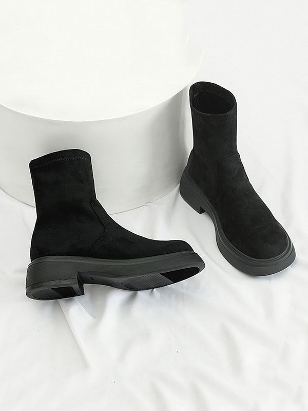 Round-Toe Split-Joint Chunky Shoes Boots