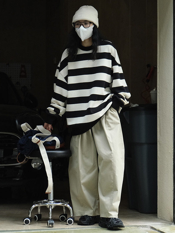 Casual Loose Wide Leg Elastic Waist Solid Color Pants