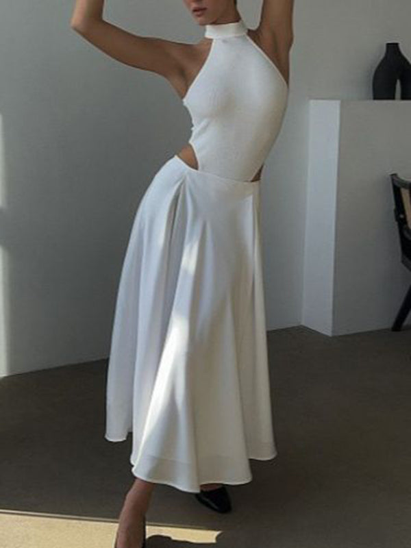 Elasticity Pleated Solid Color A-line High Waisted Skirts