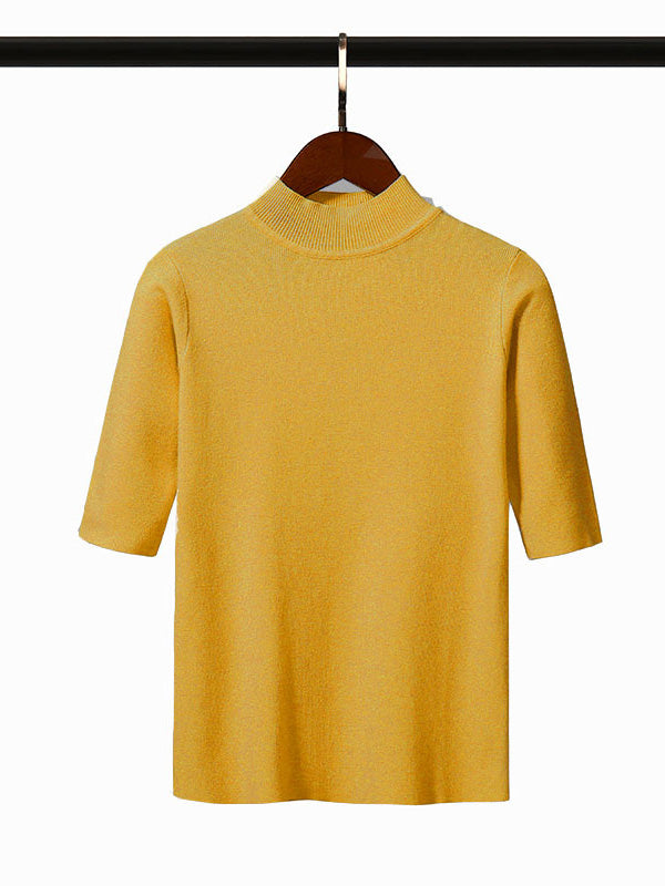 15 Colors Knitting Solid Color High-Neck Short Sleeves Pullover