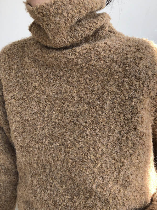 Stylish Solid High-Neck Wool-Blend Sweater