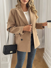 Buttoned Double-Breasted Solid Color Long Sleeves Loose Notched Collar Outerwear Jackets&Coats Blazer