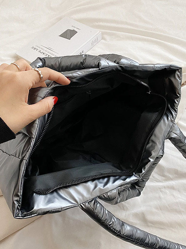 Solid Color Split-Joint Padded Tote Bags Handbags Bags
