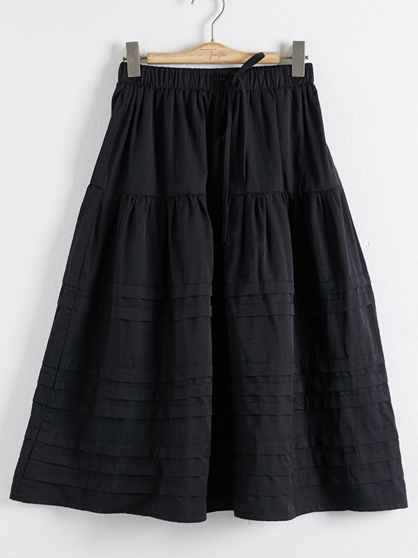 Drawstring Elasticity Pleated See-Through Solid Color Split-Joint A-Line Loose Skirts
