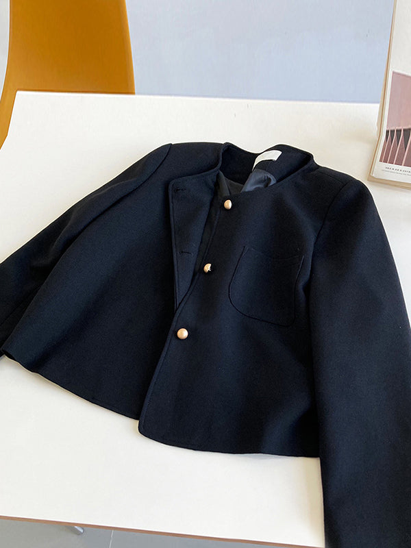 Original Creation Long Sleeves Loose Buttoned Solid Color Round-Neck Outerwear