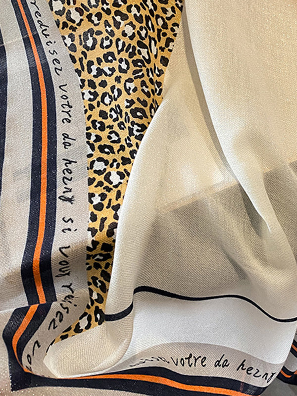Vintage Ramie Cotton Leopard Printed Scarf