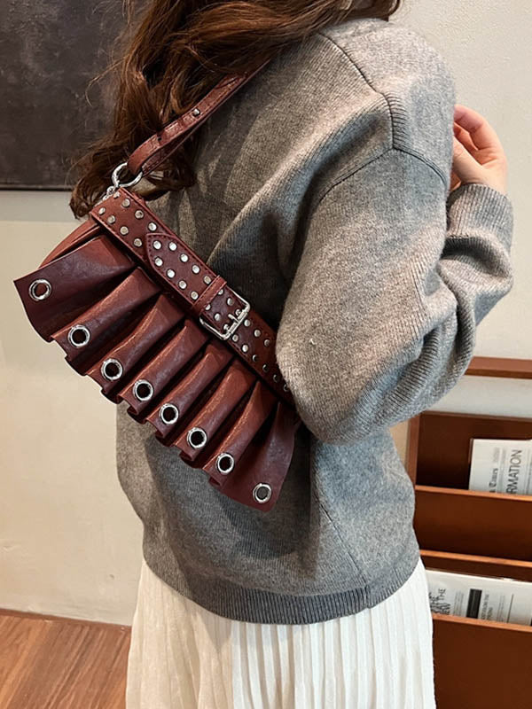 Geometric Pleated Zipper Shoulder Bags Handbags