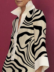 Long Sleeves Loose Contrast Color Zebra-Stripe Lapel Collar Mini Dresses