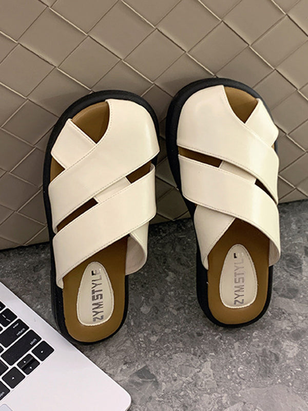 Hollow Round-Toe Split-Joint Slippers&Mules