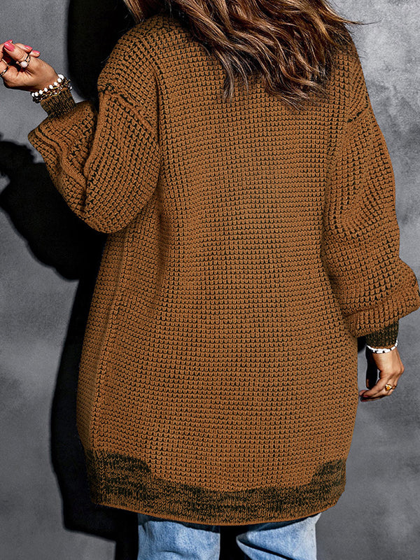 Keep Warm Solid Color Long Sleeves Loose Collarless Cardigan Tops