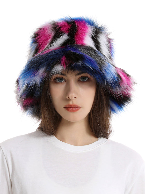 Adjustable Contrast Color Keep Warm Velvet Bucket Hat