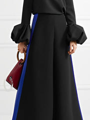 Contrast Color Split-Joint High Waisted Wide Leg Trousers Pants