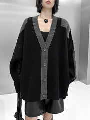 Buttoned Contrast Color Reversible Split-Joint Long Sleeves Loose Collarless Outerwear Cardigan Tops