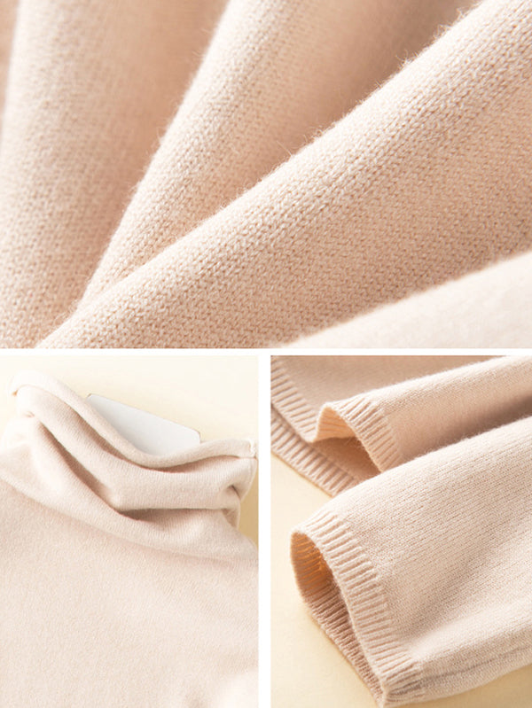 Casual Skinny Long Sleeves Solid Color Heaps Collar Sweater Tops Pullovers