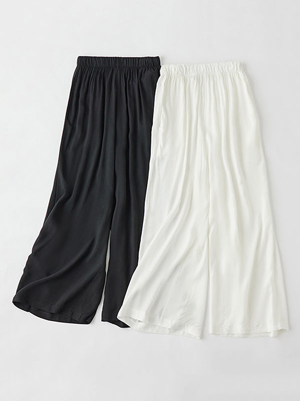 Elasticity Solid Color Loose Wide Leg Casual Pants Bottoms