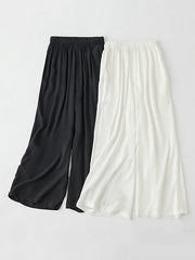 Elasticity Solid Color Loose Wide Leg Casual Pants Bottoms