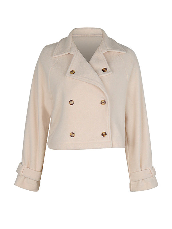 Buttoned Split-Joint Long Sleeves Loose Notched Collar Outerwear