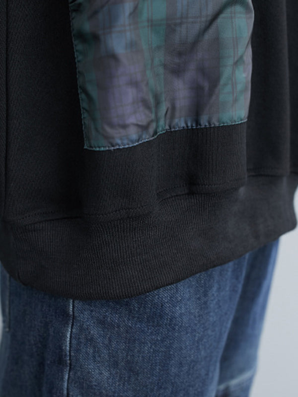 Simple Long Sleeves Loose Split-Joint Solid Color High-Neck Sweatshirt Tops