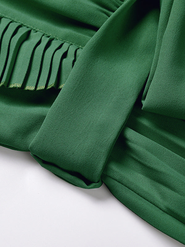 Floral Pleated Solid Color Split-Joint Tied Waist Loose Sleeveless V-Neck Maxi Dresses