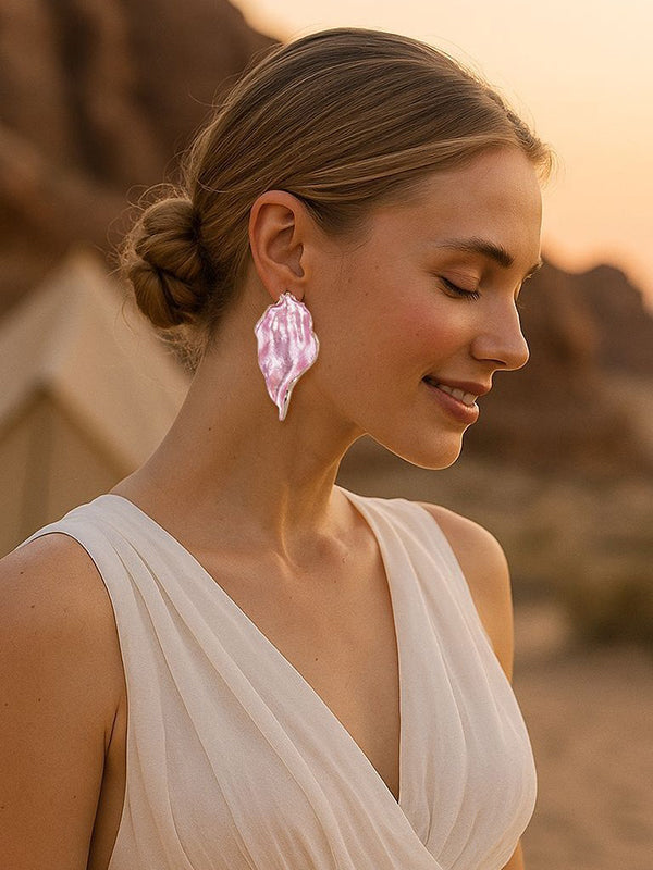Leaves Print Pleated Irregularity Earrings Accessories
