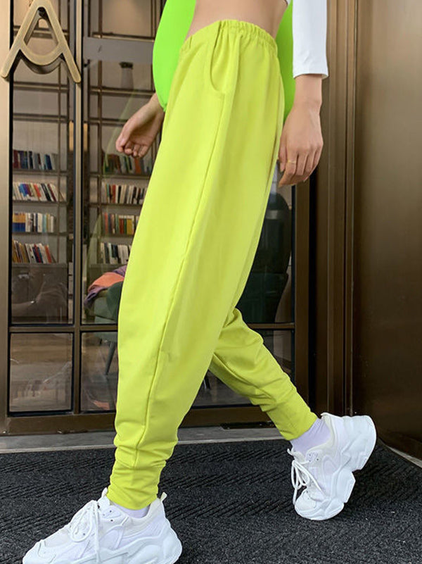 Harem Pants Elasticity Solid Color Pants