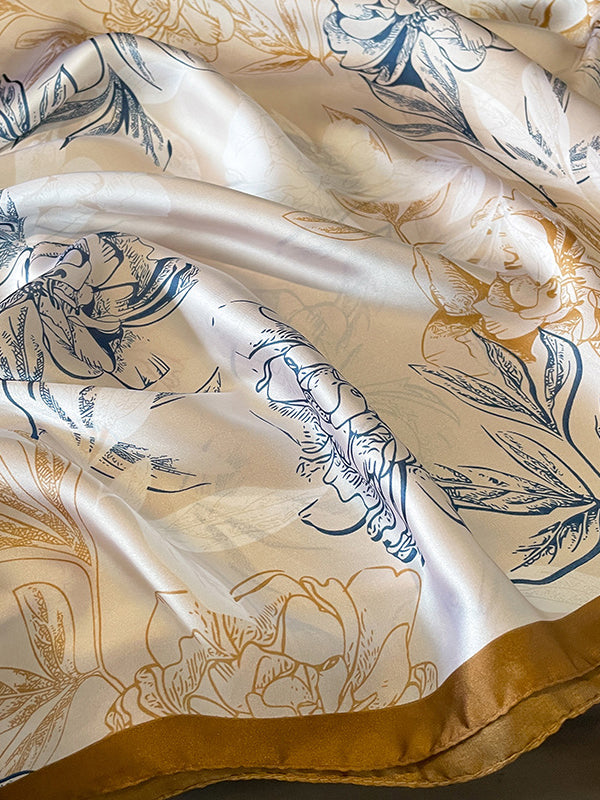 Contrast Color Flower Print Keep Warm Scarf