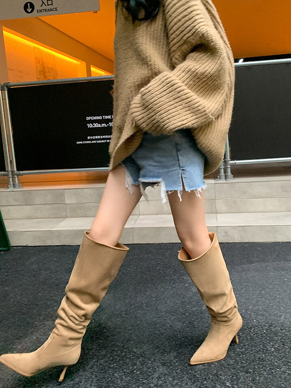 Pointed-Toe Split-Joint Pumps Boots