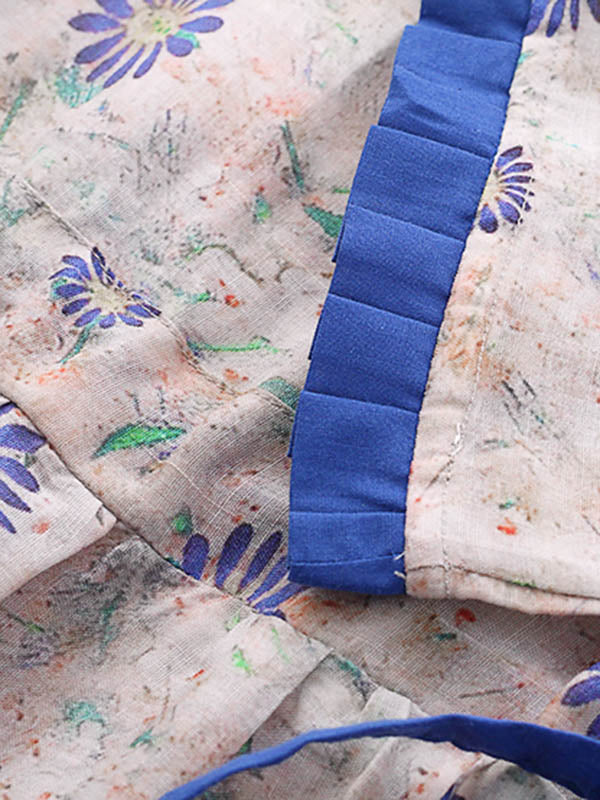 Original Floral Round-Neck Elasticity Waist Midi Dress