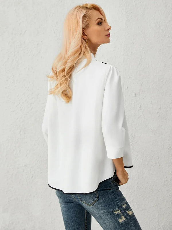Casual Three-Quarter Sleeves Figure Buttoned Printed Stand Collar Blouses&Shirts Tops