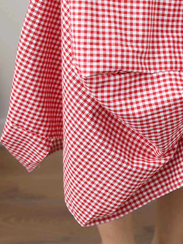Elasticity Plaid Pleated Pockets High Waisted Irregularity Skirts