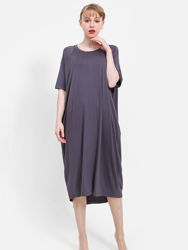 Modal Asymmetric Short Sleeve Loose Oversize Pajamas Dress