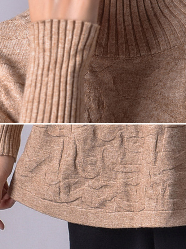 Original Pleated High-Neck Long Sleeves Sweater Top