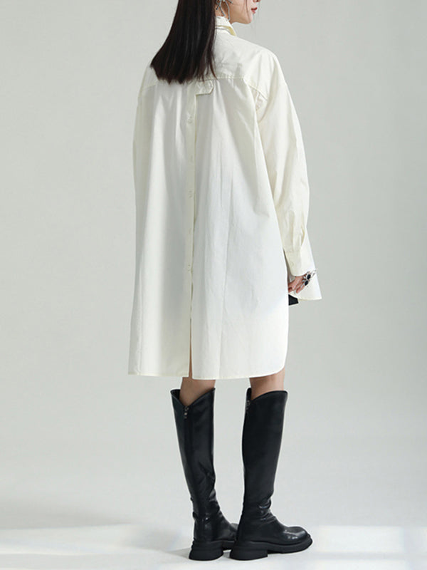 Solid Color Split-side High-low Irregular clipping Lapel Shirts Tops