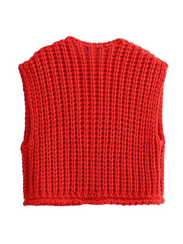 Buttoned Pockets Loose Sleeveless V-Neck Vest Outerwear