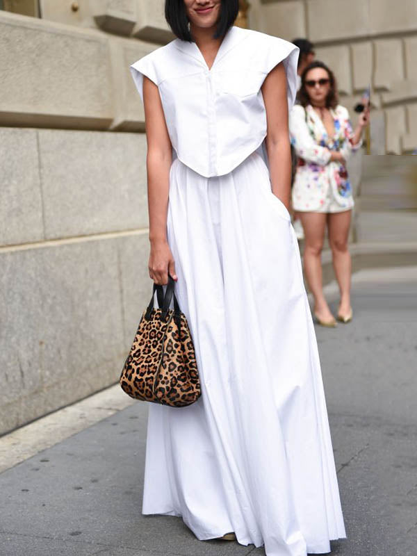 Pleated Solid Color Loose Wide Leg Trousers Pants