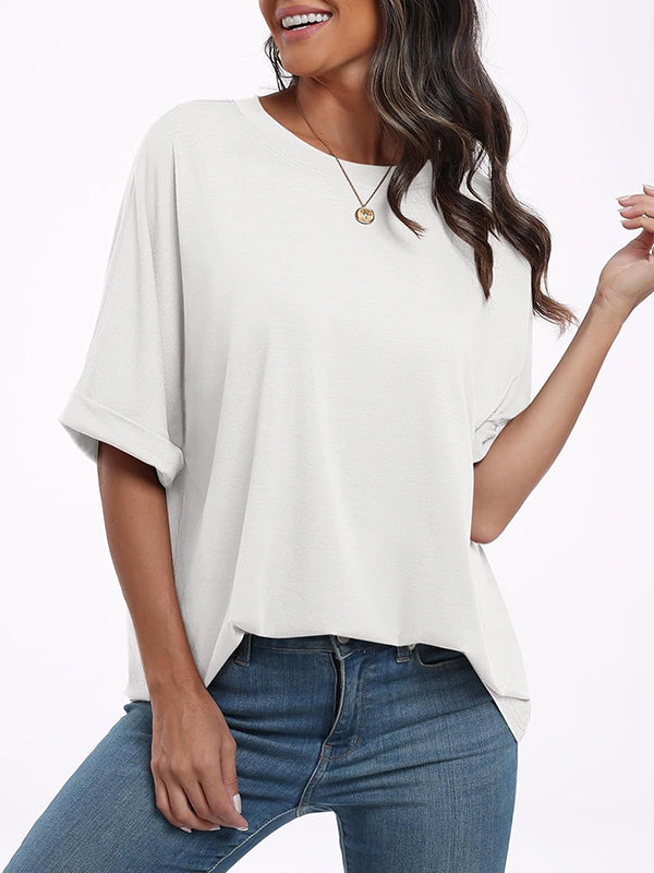 Solid Color Split-Joint Raglan Sleeve Round-Neck T-Shirts