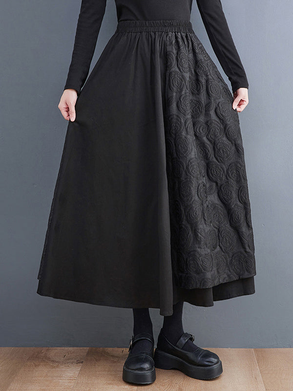 Asymmetric Elasticity Jacquard Solid Color A-Line Loose Skirts Bottoms