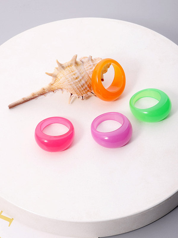 Geometric 4 Pcs Solid Color Rings Accessories