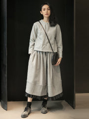 Urban Long Sleeves Buttoned Round-Neck Jacket Top+ Split-Joint Skirt Two Pieces Set
