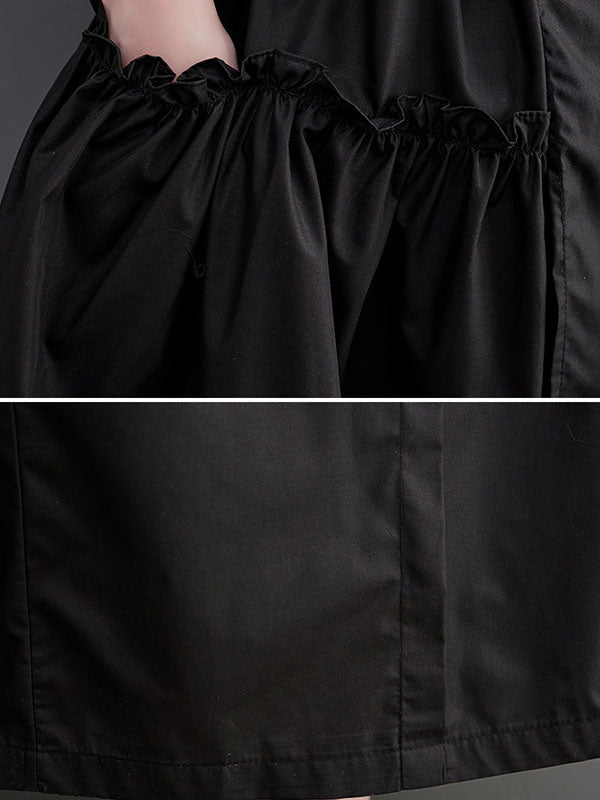 Solid Color Split-Joint Loose Short Sleeves Round-neck Midi Dresses